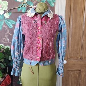 Handmade Upcycled Patchwork Jacket Womens S/M Cottagecore Prairie Floral Lace